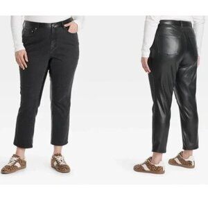 NWOT Universal Thread Mid Rise 80s Slim Black Denim/Faux Leather Pants Size 12